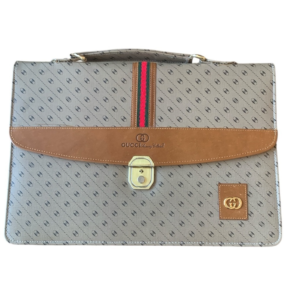 Vintage Gucci Gray and Tan Men's Portfolio Bag. Accessory Collection